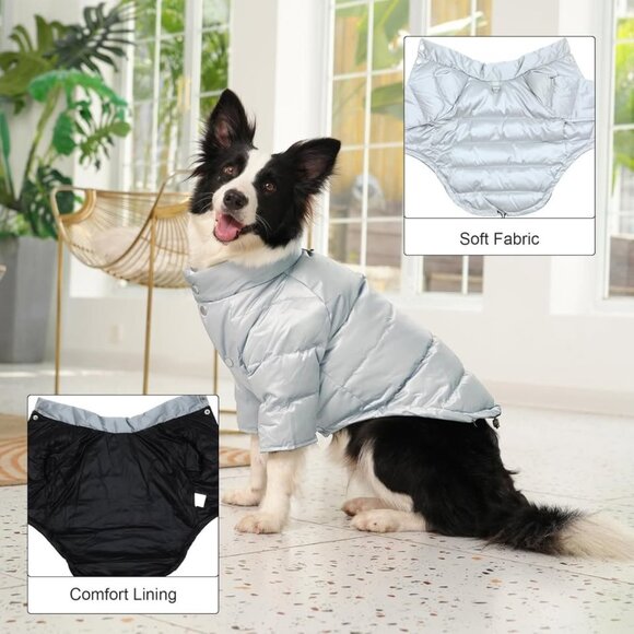 New Heavyweight Dog Puffer Coat Small New – Warm Winter Jacket Silver Gray M - Picture 1 of 4